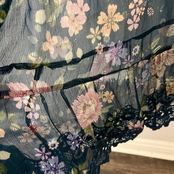 Johnny Was Jade 100% Silk Floral Lace Sheer Tunic Dress S Oversized Cottagecore - Picture 7 of 9